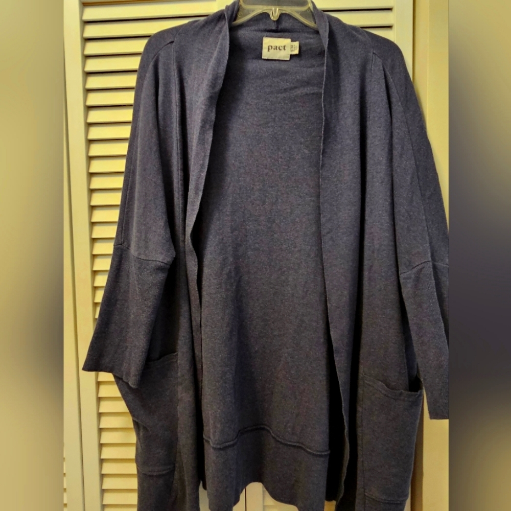 Pact Women's Organic Cotton Airplane Cardigan Heather Blue S/M Soft!